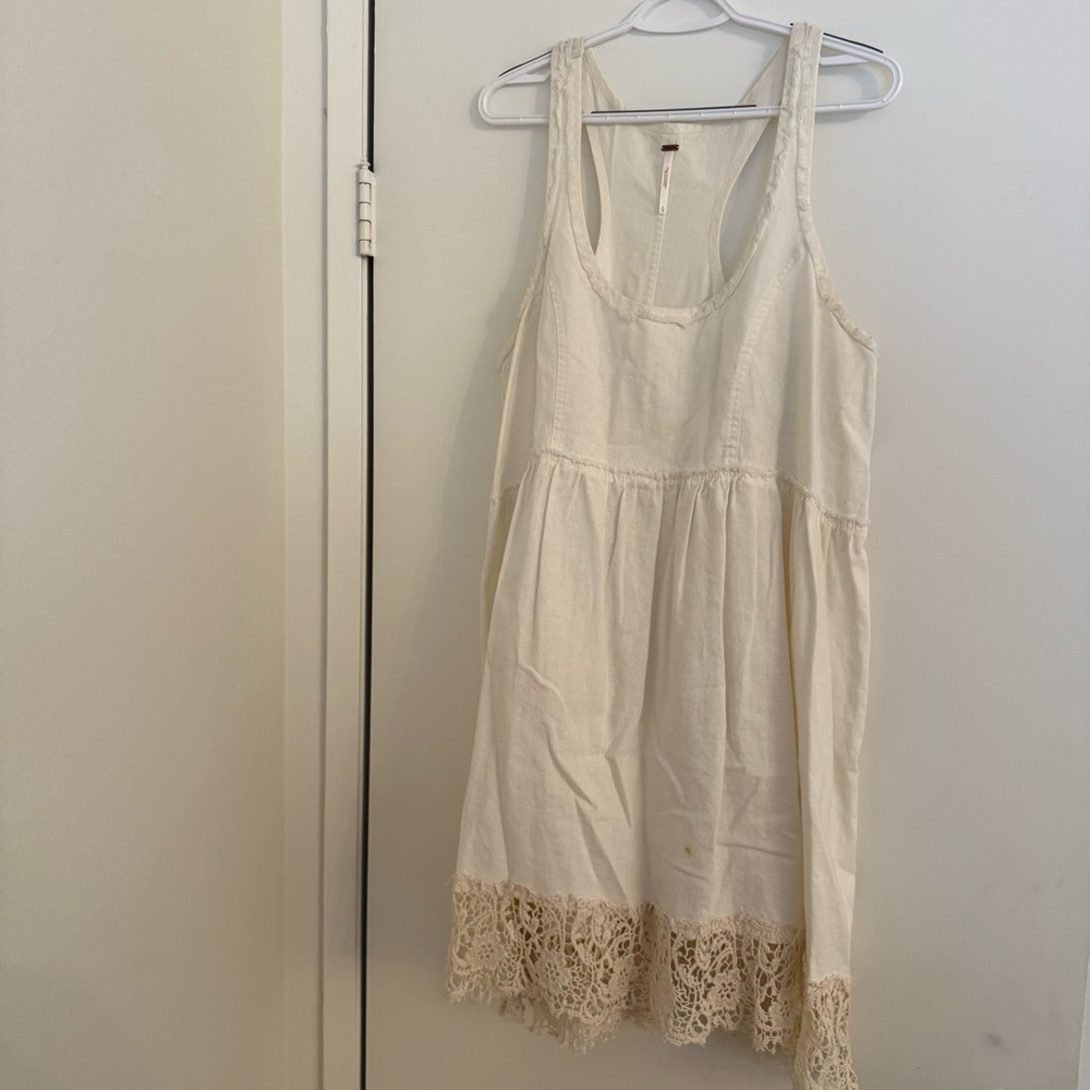 Free People Cream Lace Trim Linen Sleeveless Dress